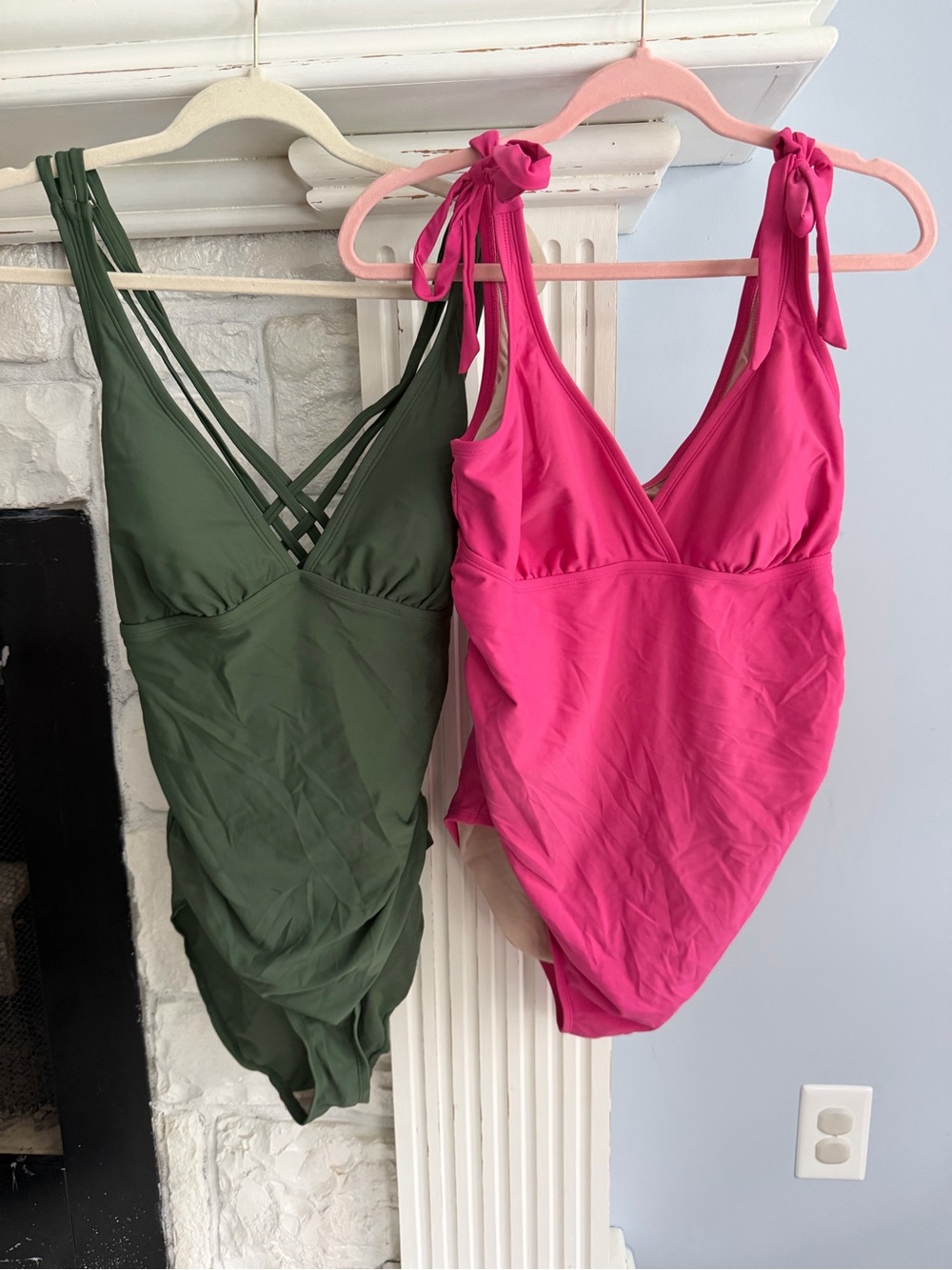 Kona Sol Maternity Olive Green & Isabel Maternity Hot Pink One-Piece Swimsuits